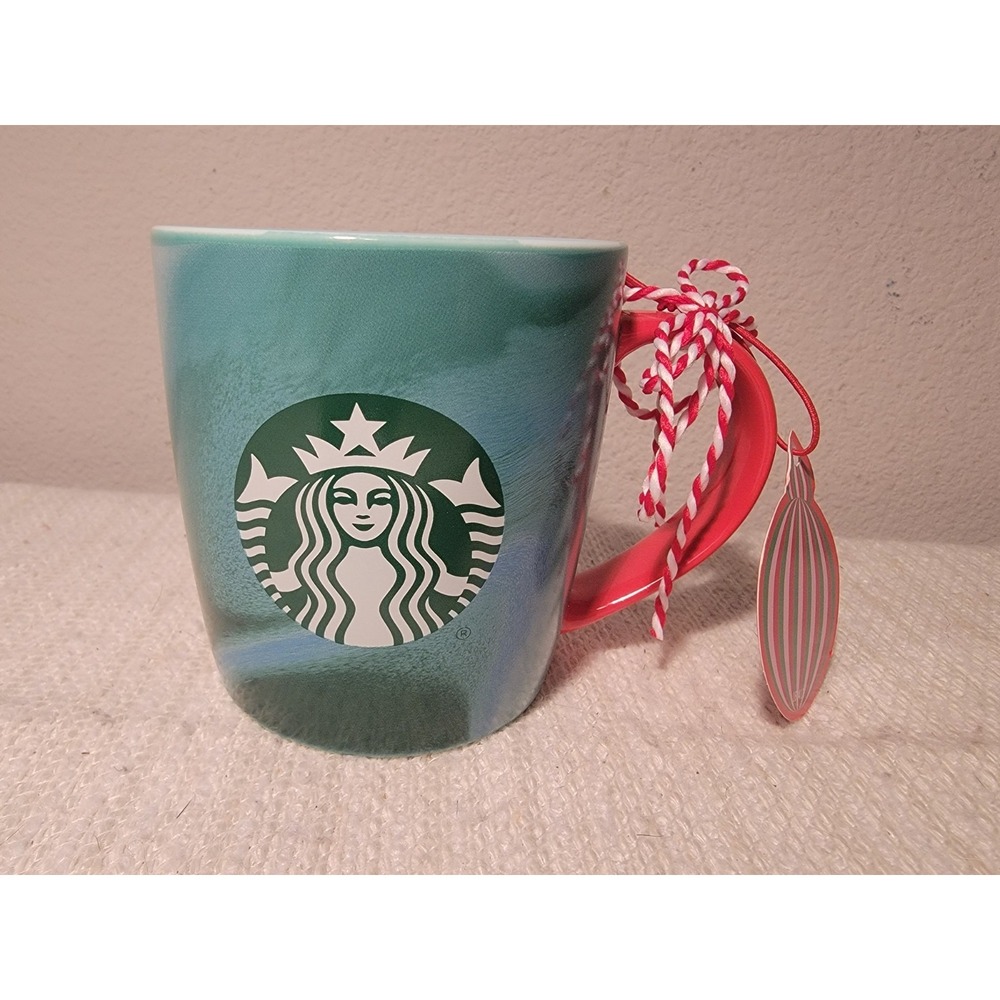 Starbucks Porcelain Green Marbled Glaze Mermaid Siren Mug Cup 11 Fl Oz Ceramic